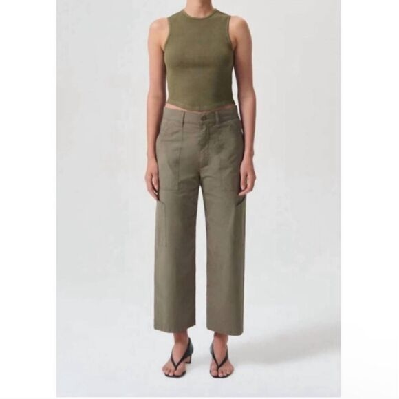 AGOLDE Daria Wide-Leg Crop Utility Cargo Pant - Khaki Green - Picture 1 of 9